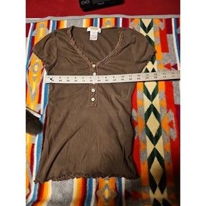 Talbots Top Womens Petite Green Scalloped Neckline Pima Cotton Casual